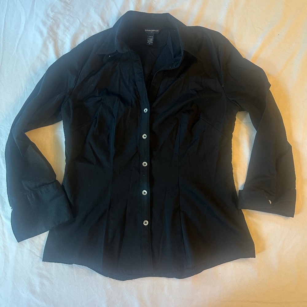 Women's Work School Banana Republic Stretch Black Button Up Blouse M Medium